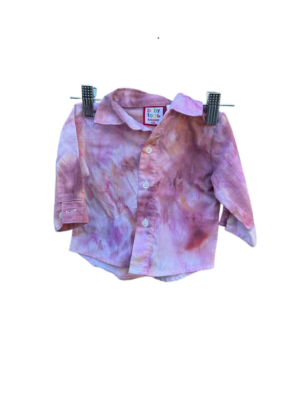 Tie Dye Baby Long Sleeve Button Up Shirt | Baby Shirt | Scrunch Tie - Ice Dye